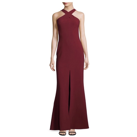 Likely Kingsbury Garnet Long Crepe Evening Gown Dress with Front Slit - Picture 2 of 15